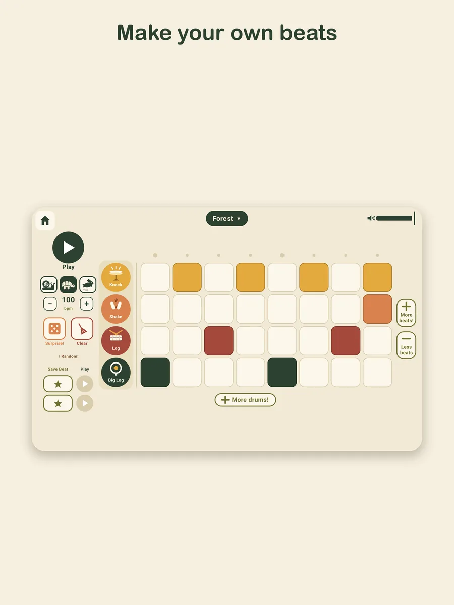 Sapling Beats step sequencer with a repeating colored rhythm