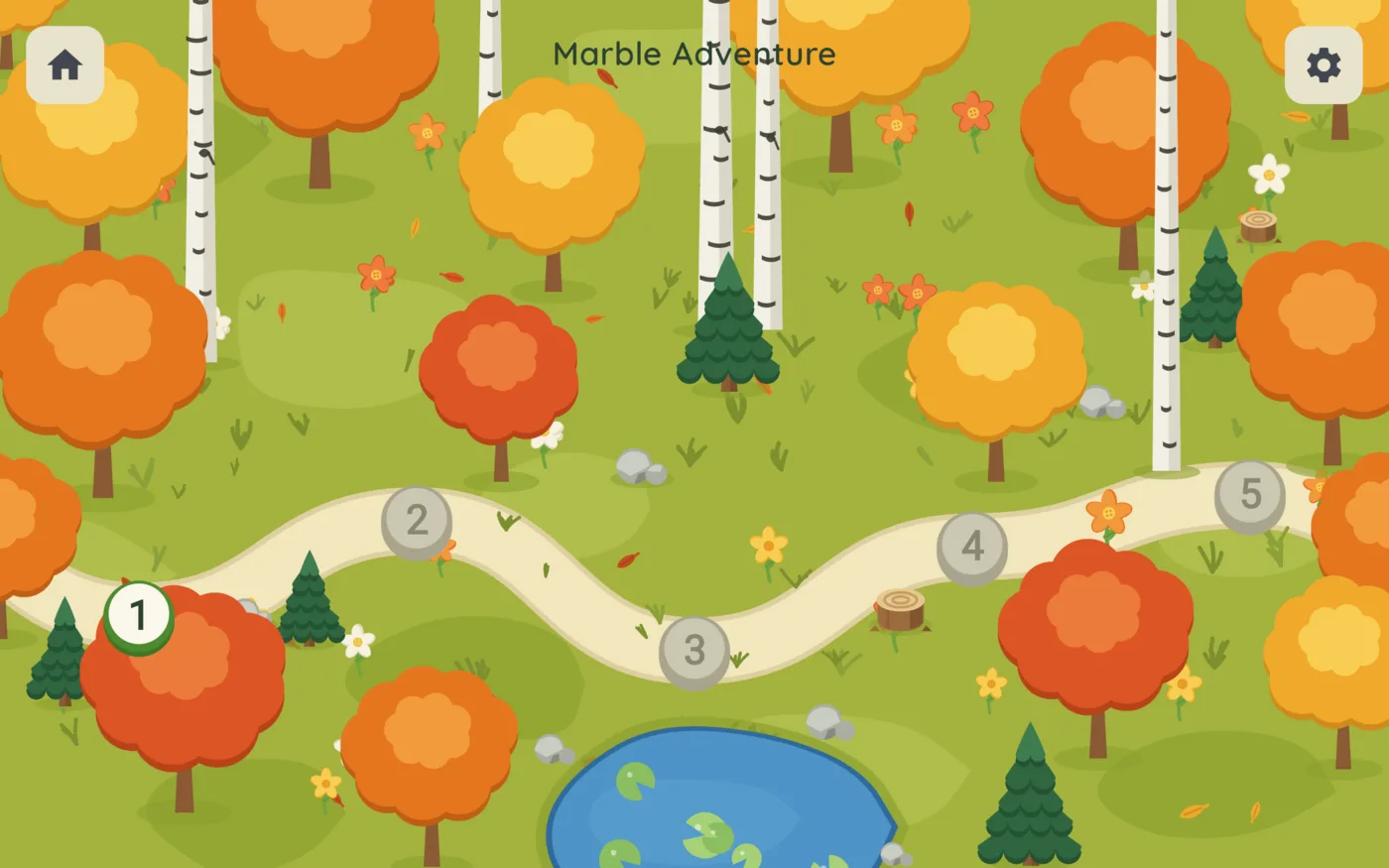 Autumn forest adventure map with a path of Sapling Machines physics levels