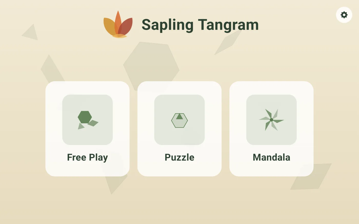 Sapling Tangram menu with autumn leaf artwork