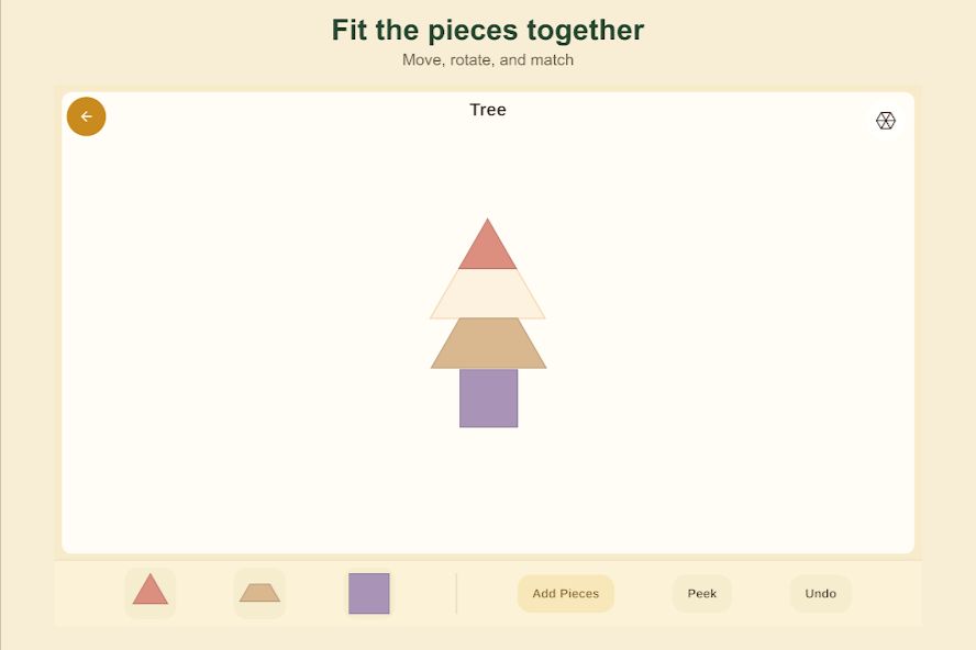 A tree puzzle made from a triangle, trapezoid, and square in Sapling Tangram
